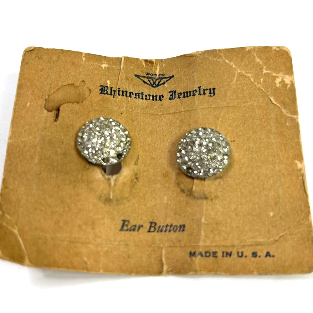 Woolco Vintage 1940's Rhinestone Pave Screw‎ Back Ear Buttons